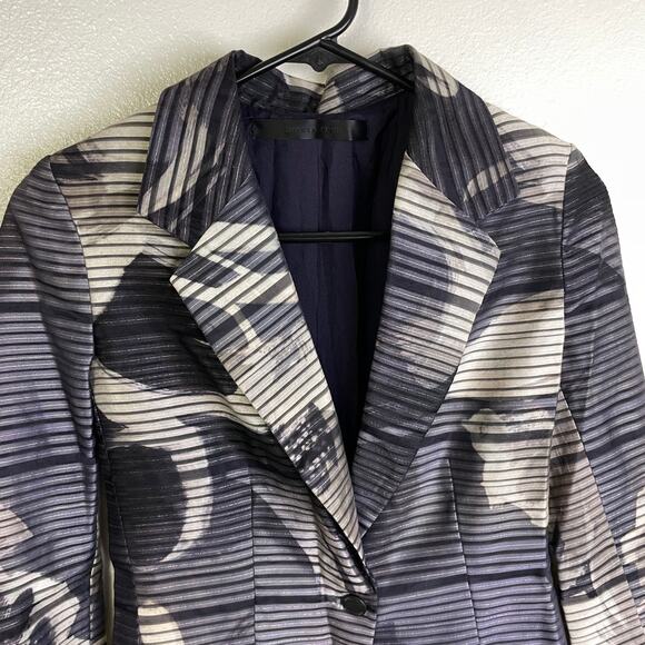 Daniela Corte Silk Blazer Jacket Womens 38 Purple Floral Striped Metallic Career - Picture 3 of 13